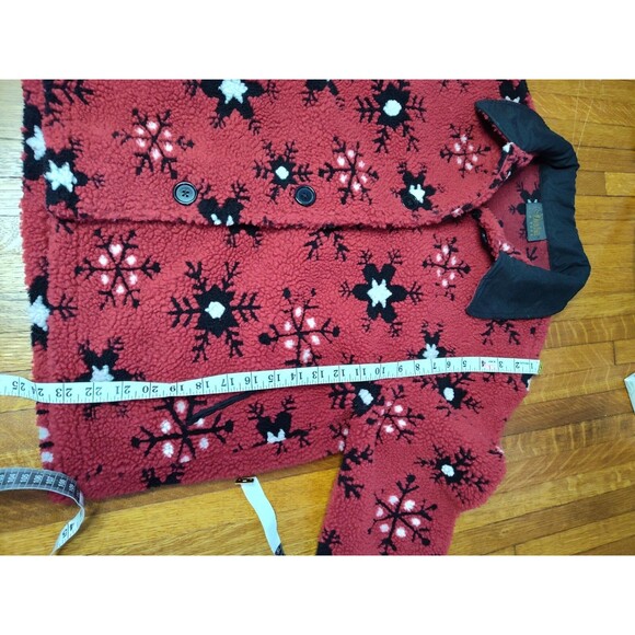 vintage david paul women's fleece Teddy jacket Red Snowflakes Cozy Size Large - Picture 4 of 6
